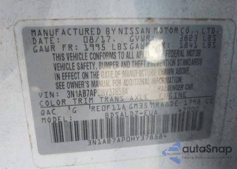 2017 Nissan Sentra Sv z USA, uszkodzony, nr VIN 3N1AB7AP0HY378584